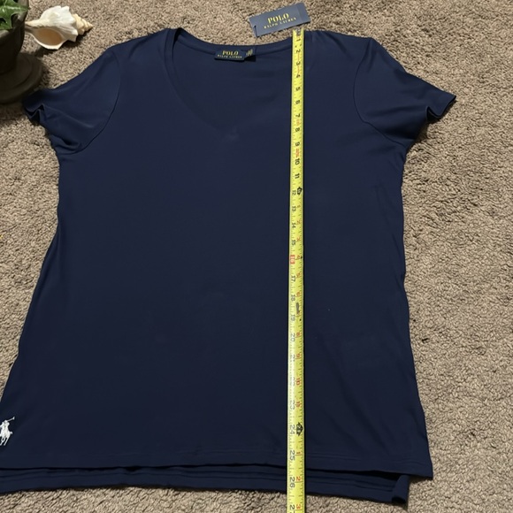NWT Ralph Lauren Polo Short Sleeve T-Cotton Sz m-Navy-Notched Side Hem-V Neck - Picture 13 of 16